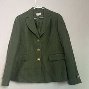 Talbots Womens 100% Wool Blazer Green Plus Sz 16 Preppy Office Career Classy
